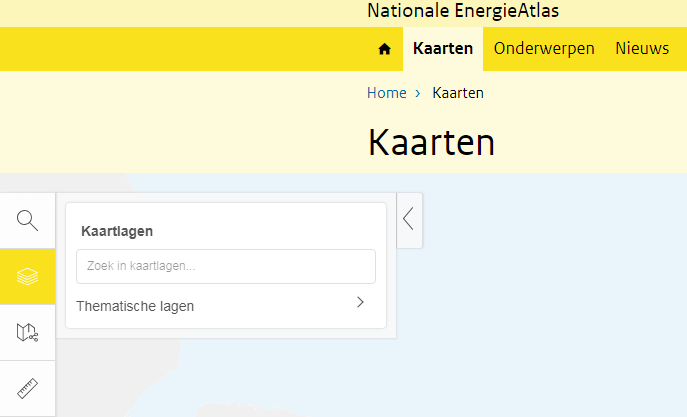 Schermweergave van kaartviewer met selectie van kaarten